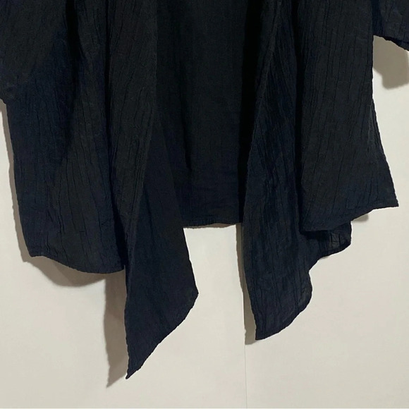 Citron Santa Monica Silk-Cotton  open front black crinkled goth grungy top 1X - Picture 6 of 9